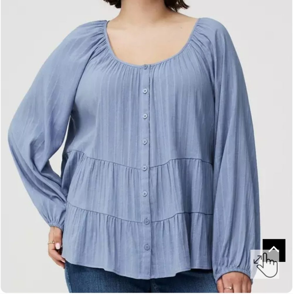 NWOT Torrid Light Blue Button-Front babydoll Peasant Blouse